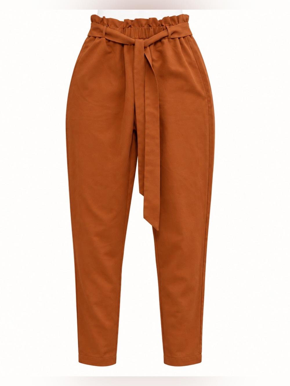 SHEIN Rust Brown Paperbag Waist Tie Belt Tapered Pants US 6